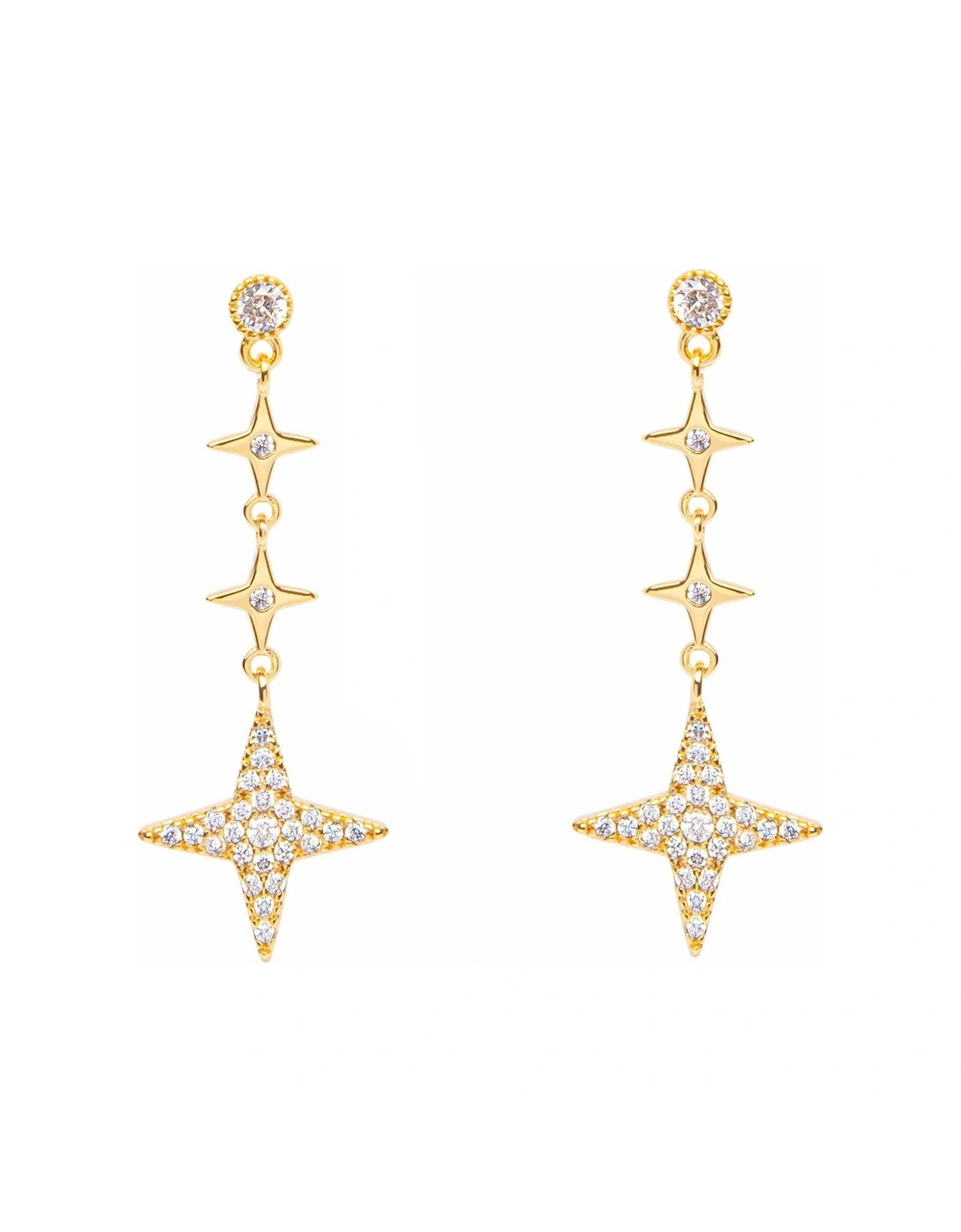 18ct Gold Plated Sterling Silver Star CZ Long Drop Earrings, 2 of 1