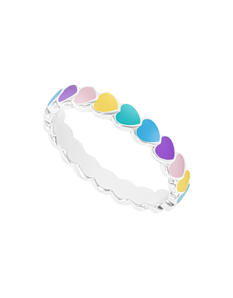 Sterling Silver Multi-Coloured Heart Enamel Ring