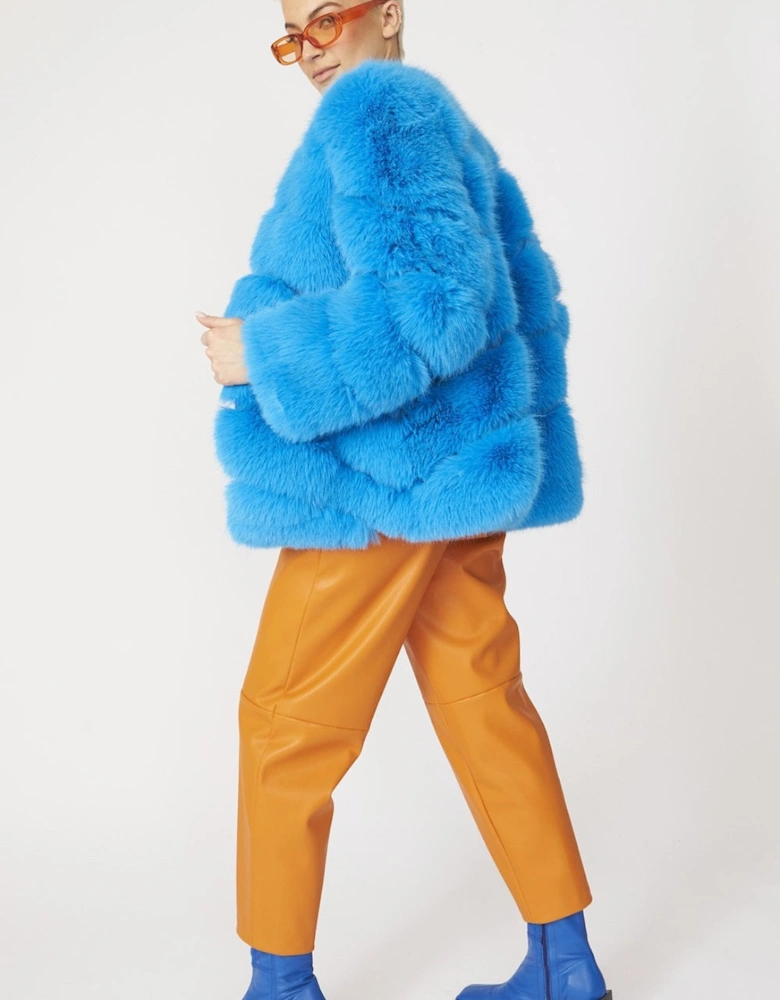 Blue Faux Fur Striped Gaga Coat