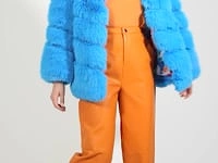 Blue Faux Fur Striped Gaga Coat