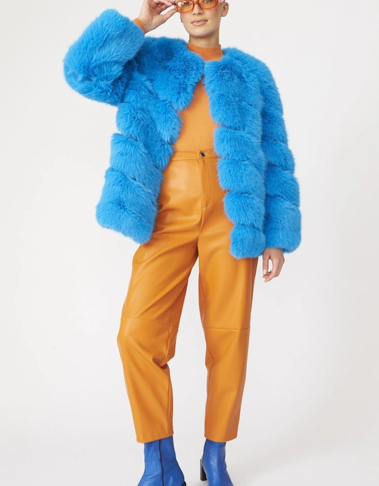 Blue Faux Fur Striped Gaga Coat