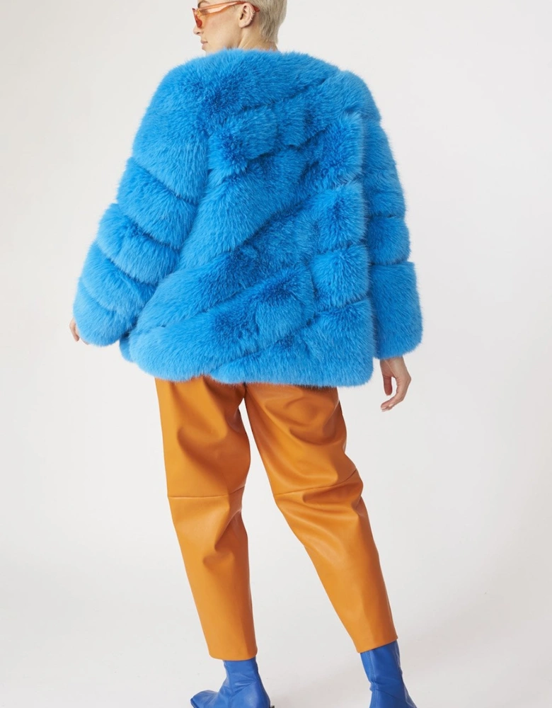 Blue Faux Fur Striped Gaga Coat