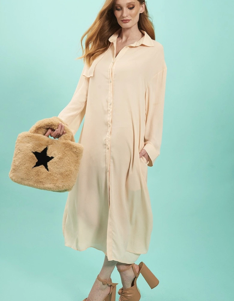 Cream Silk Blend Maxi Shirt Dress