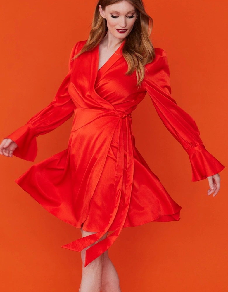 Red Tencel Blend Wrap Dress