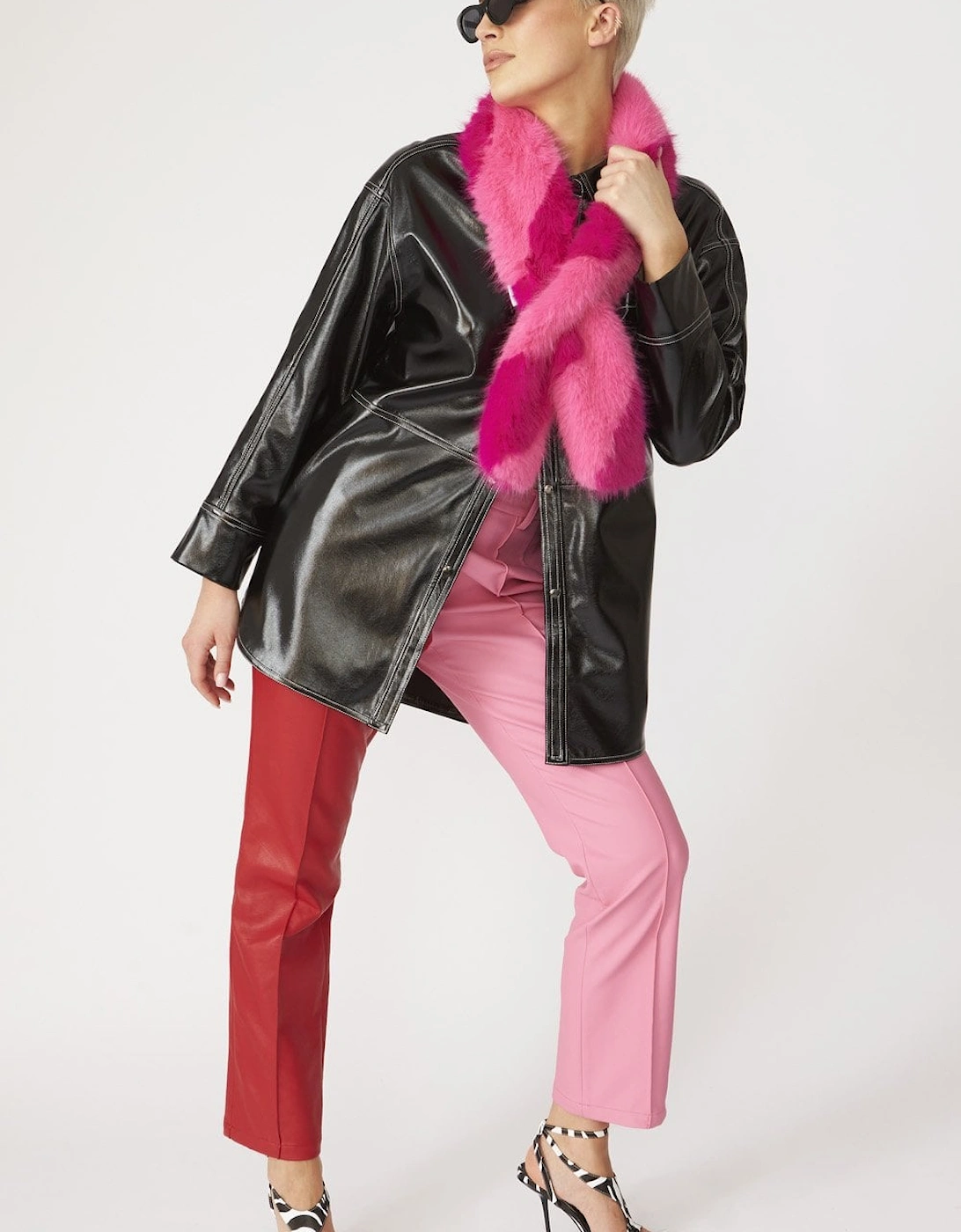 Pink Faux Fur Barber Style Scarf