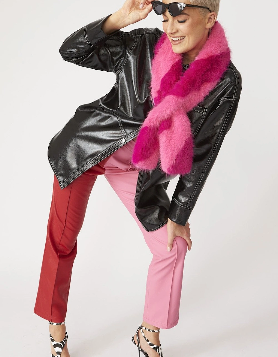 Pink Faux Fur Barber Style Scarf, 5 of 4