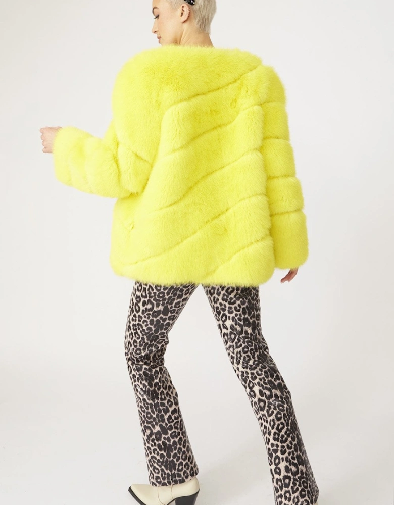 Yellow Faux Fur Striped Gaga Coat