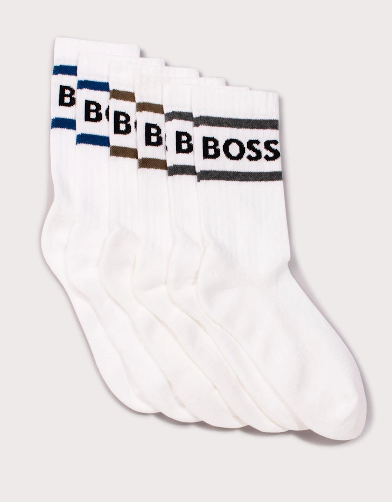 Three Pack of Short Rib Stripe Logo Socks
