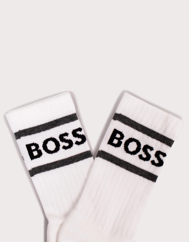 Three Pack of Short Rib Stripe Logo Socks