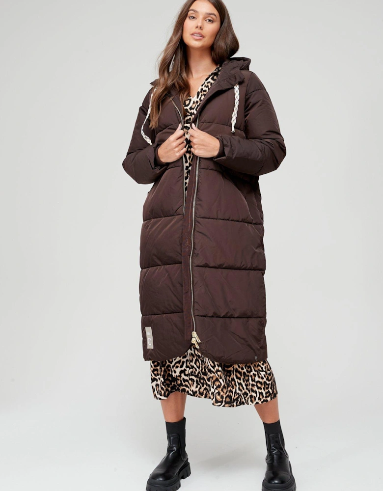 Long Line Padded Coat - Brown