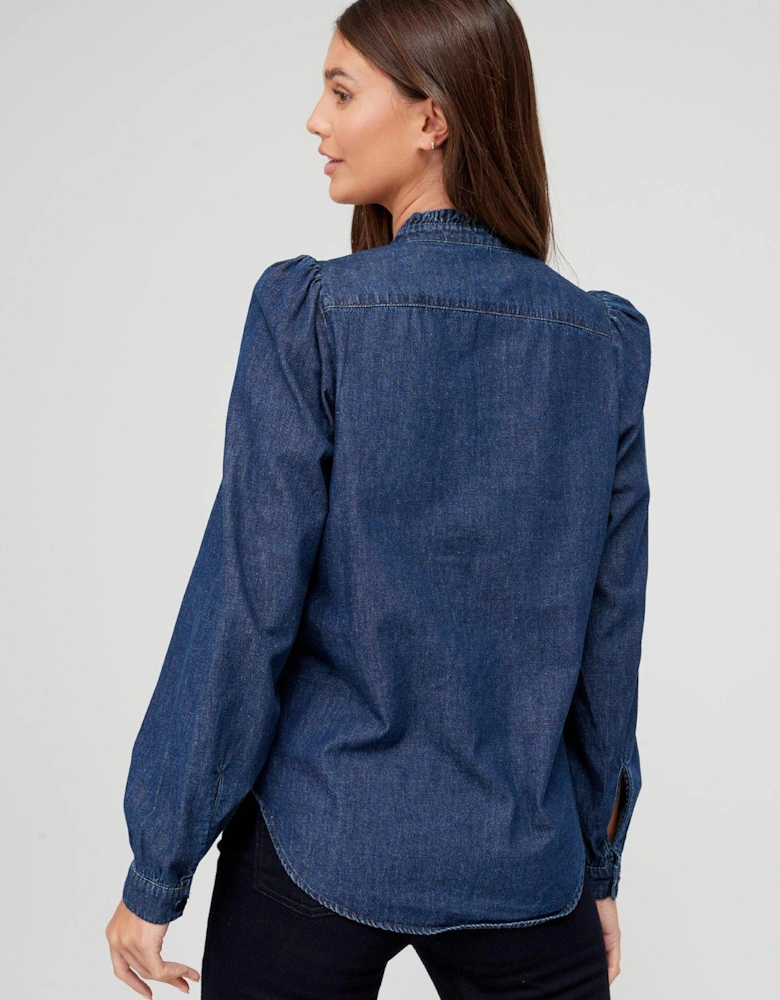 Denim Shirt With Frills - Medium Indigo