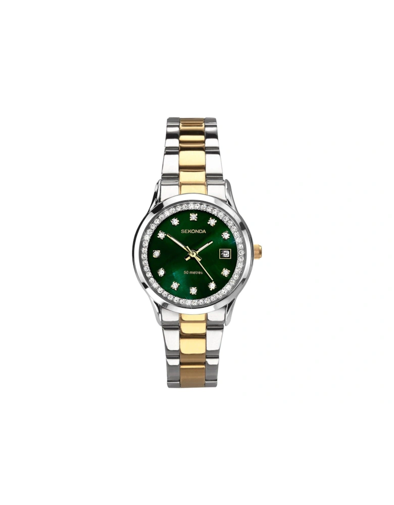 Ladies Victoria Two Tone Stainless Steel Bracelet with Green Dial Watch