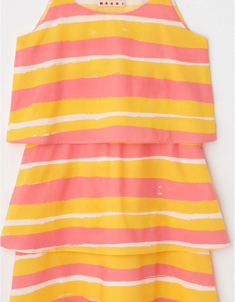 Kids Stripe Tier Dress - Pink/Yellow