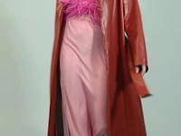 Red Eco Leather Trench Coat with Pink Back Panel