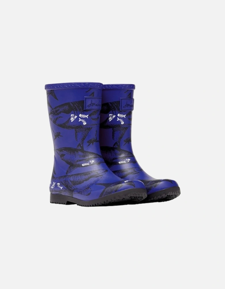 JNR Printed Roll Up Wellies Blue Etched Sharks