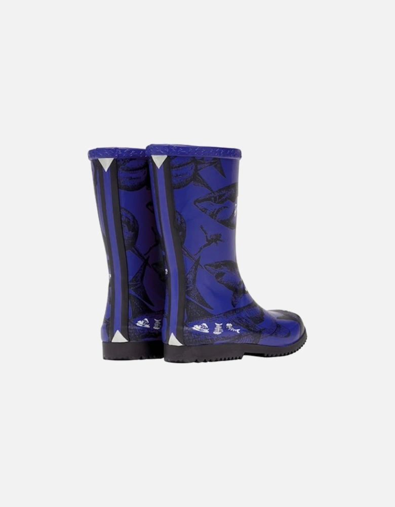 JNR Printed Roll Up Wellies Blue Etched Sharks