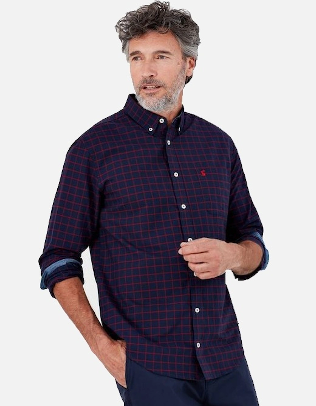 Men's Welford Classic Fit Shirt Navy Red Check, 8 of 7