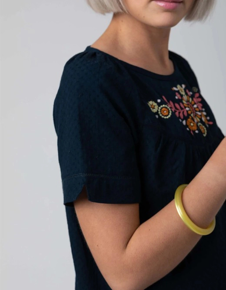 Women's Embroidered Ladder Detail T-Shirt Navy