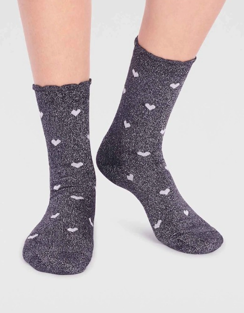 Thought Crystelle Heart Sparkle Socks Black