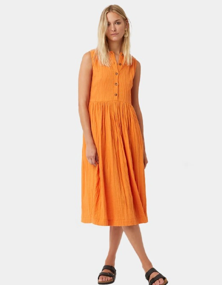 Great Plains Women's Button Up Textured Summer Midi Dress Seville Orange