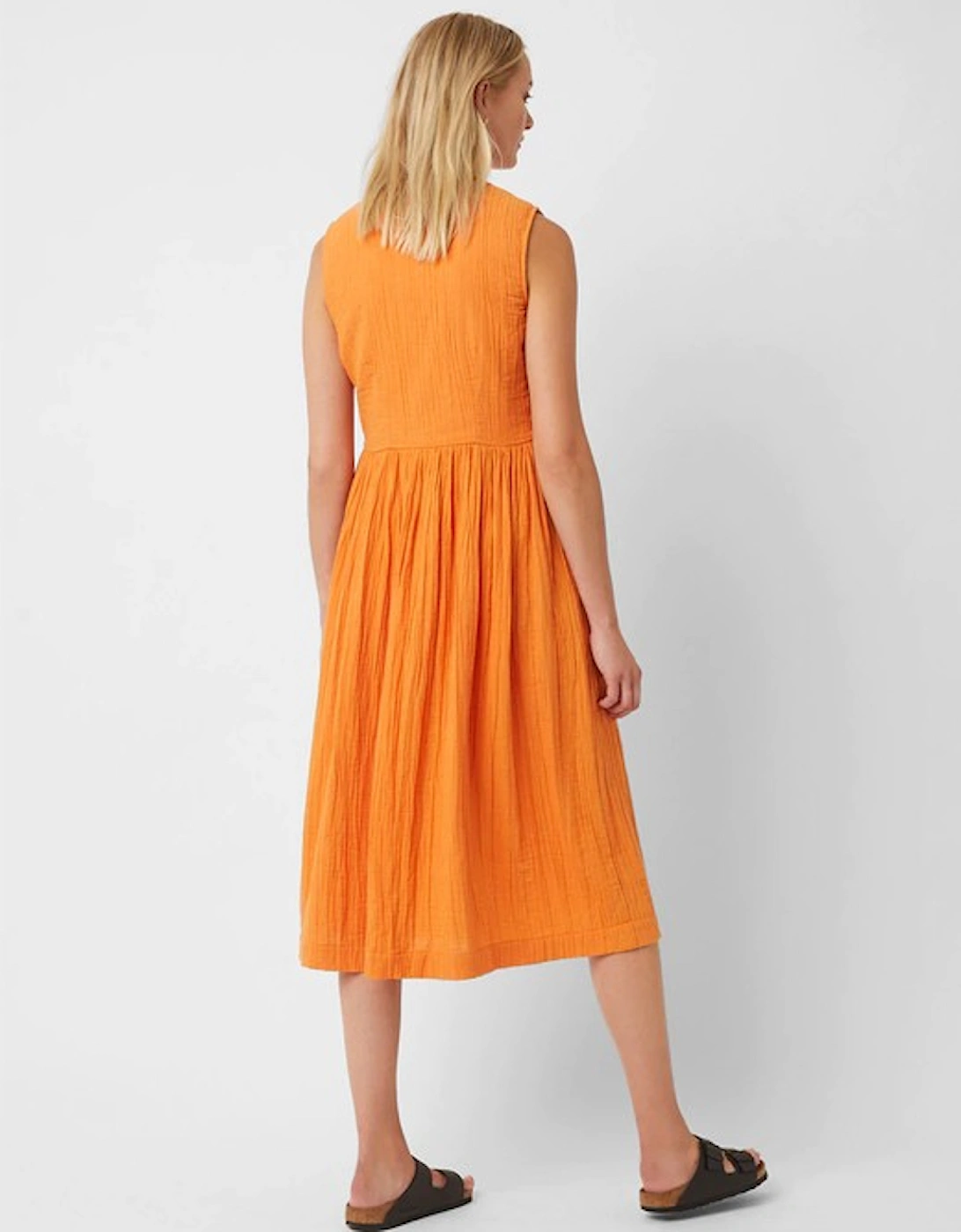 Great Plains Women's Button Up Textured Summer Midi Dress Seville Orange