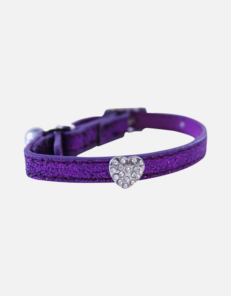 Glitter Heart Faux Leather Cat Collar Purple