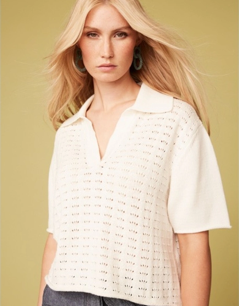 Great Plains Summer Stitch Collar Top Milk