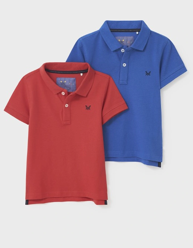 Boys 2 Pack Short Sleeve Classic Pique Polo Shirt Blue Poinsettia