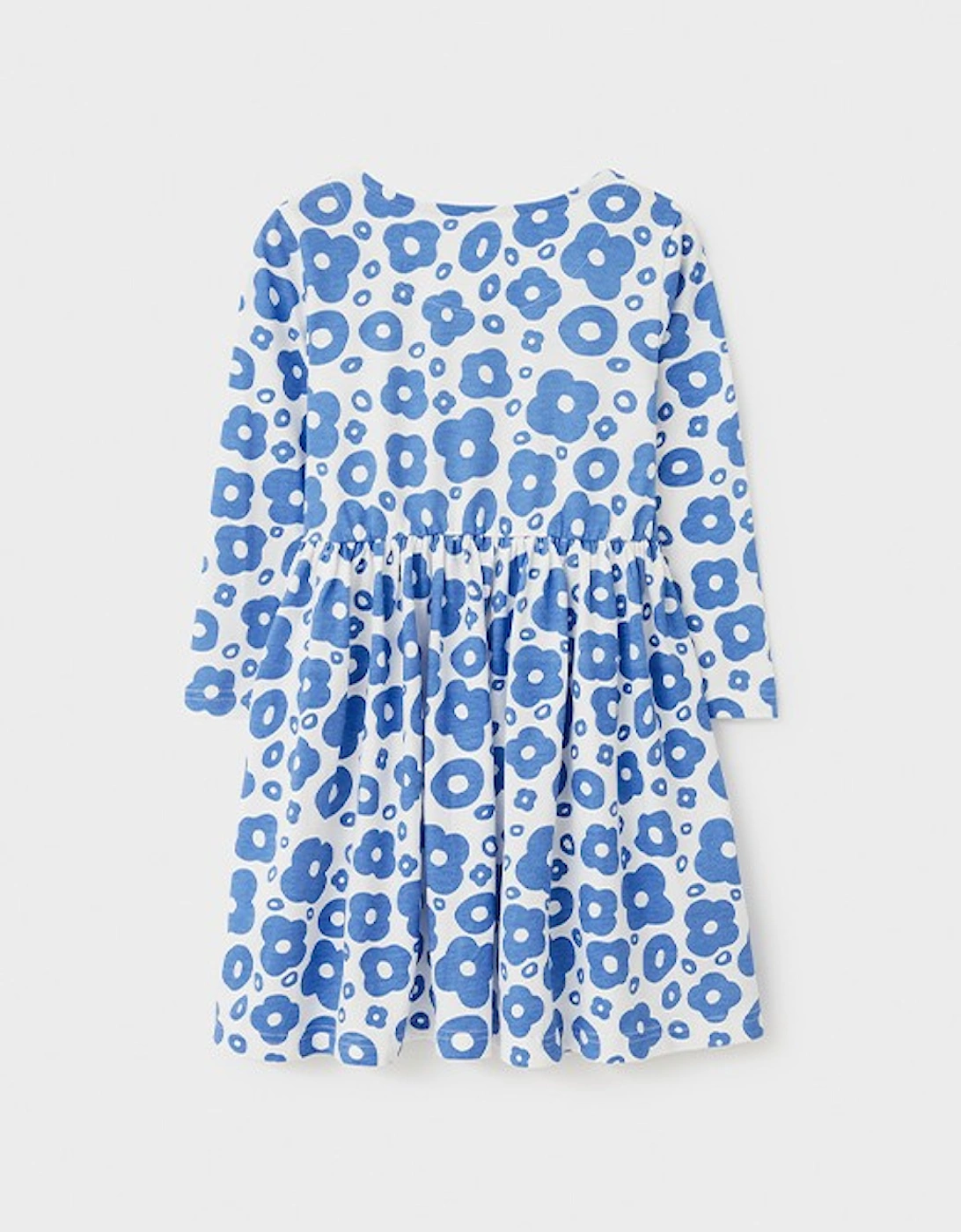 Girls Long Sleeve Jersey Dress Flower Print Provincial Blue