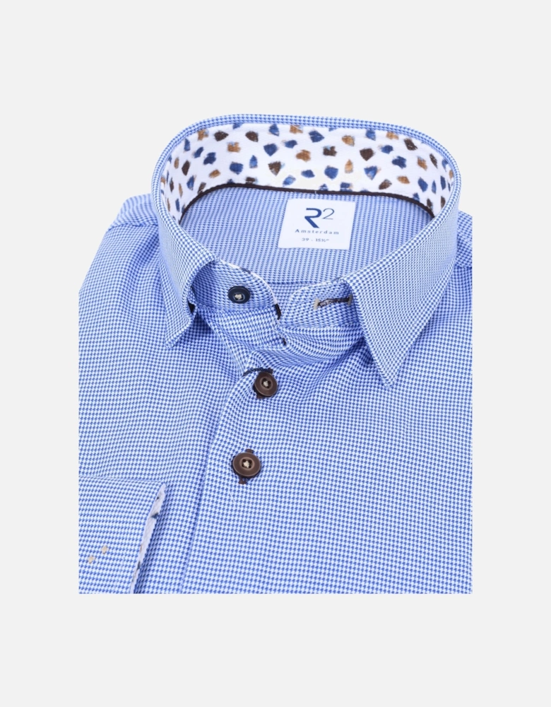 Hidden Button Down Collar Long Sleeved Shirt Blue Check