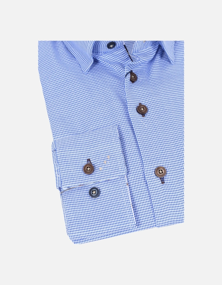 Hidden Button Down Collar Long Sleeved Shirt Blue Check