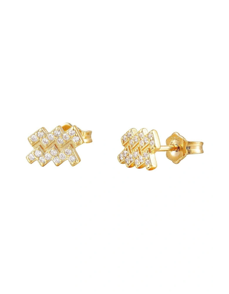 18ct Gold Plated Sterling Silver Zodiac CZ Studs