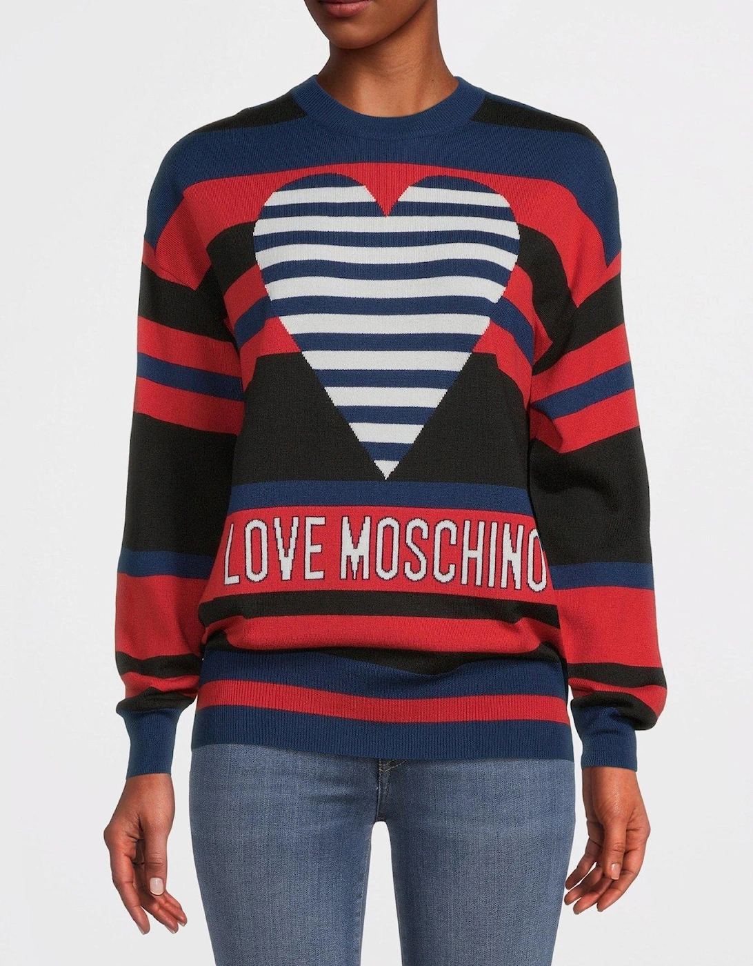 Striped Heart Logo Crew Neck Sweater - Red/Navy/Black , 5 of 4