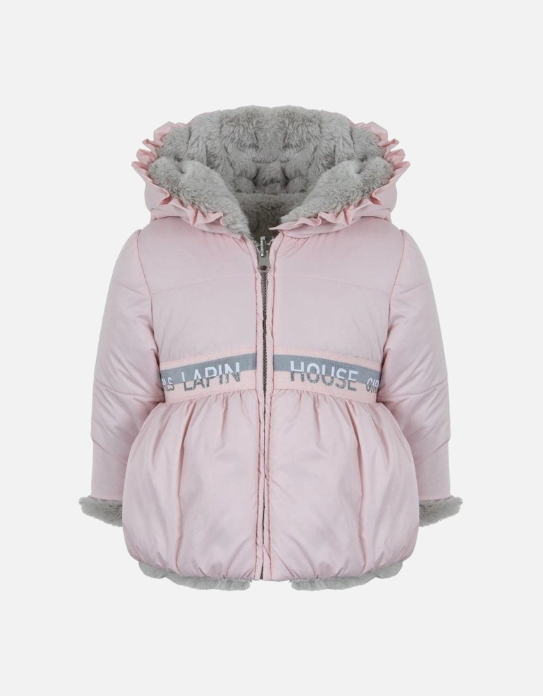 Girls Pink Reversible Fur Coat