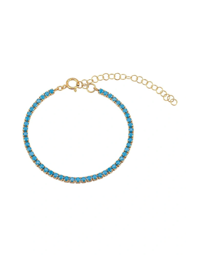 18ct Gold Plated Sterling Silver Turquoise Adjustable Tennis Bracelet