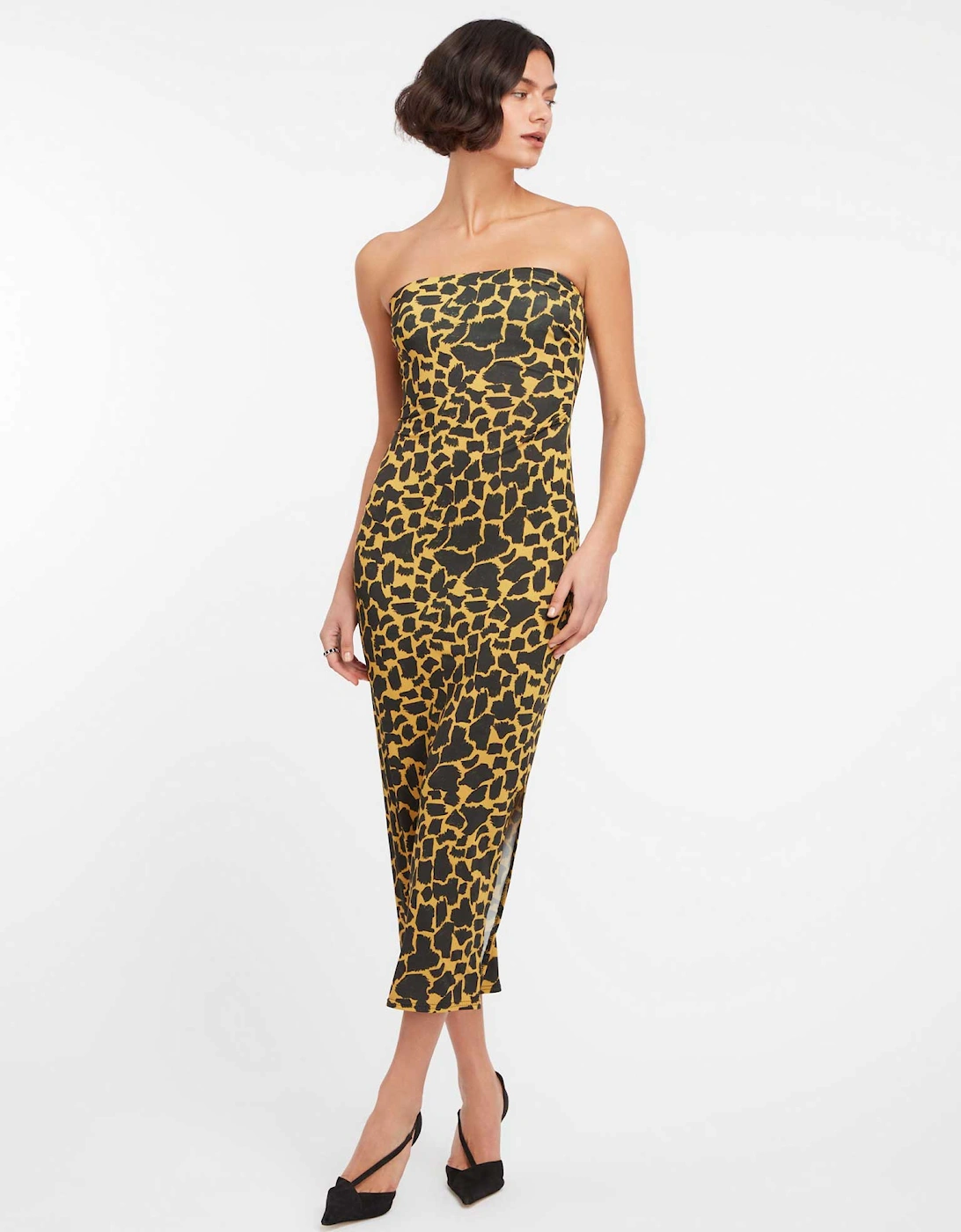 Nasrin Bandeau Dress in Giraffe Animal Print