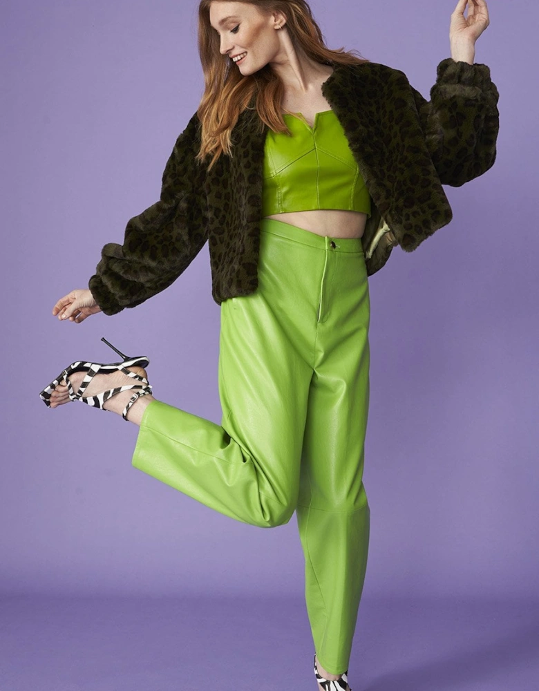 Green Cropped Faux Fur Jacket