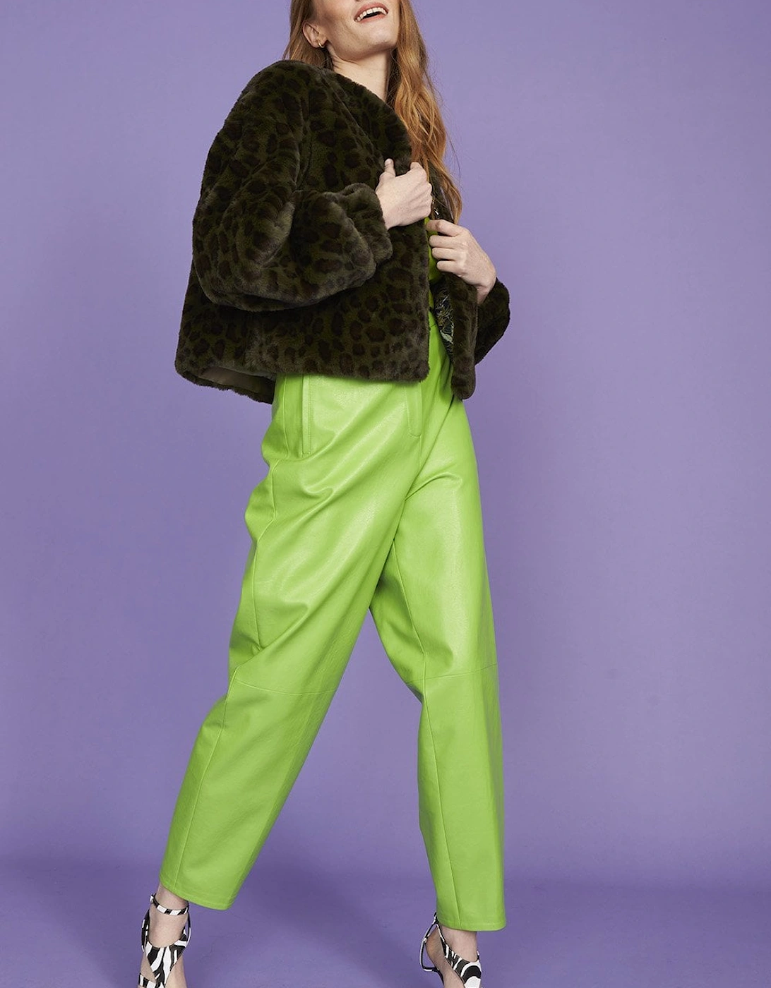 Green Cropped Faux Fur Jacket