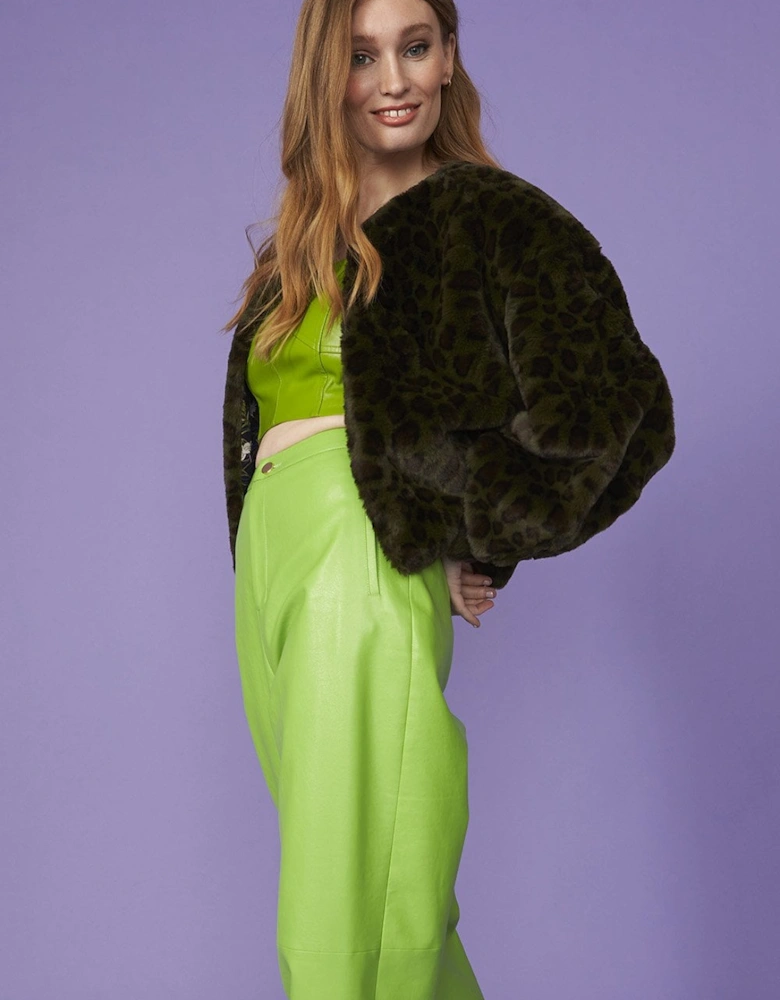 Green Cropped Faux Fur Jacket