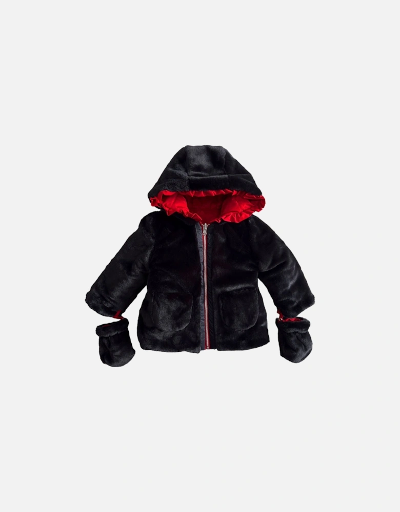Red and Black Faux Fur Reversible Coat