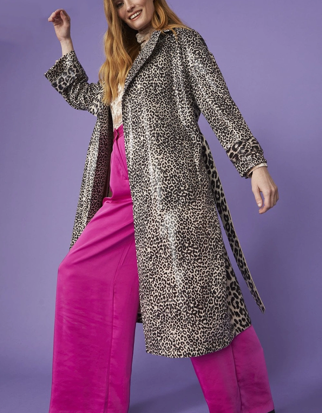 Mono Leopard Faux Suede Animal Print Trench