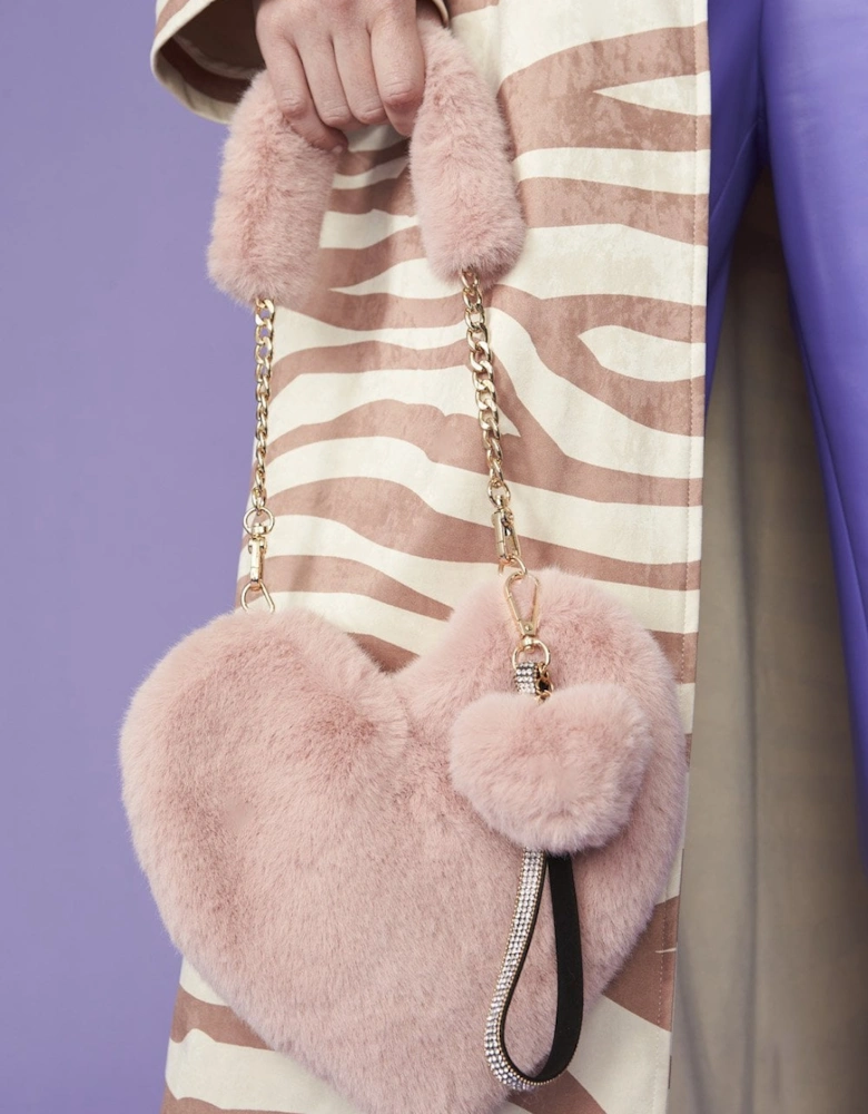 Pink Faux Fur Love Heart Bag