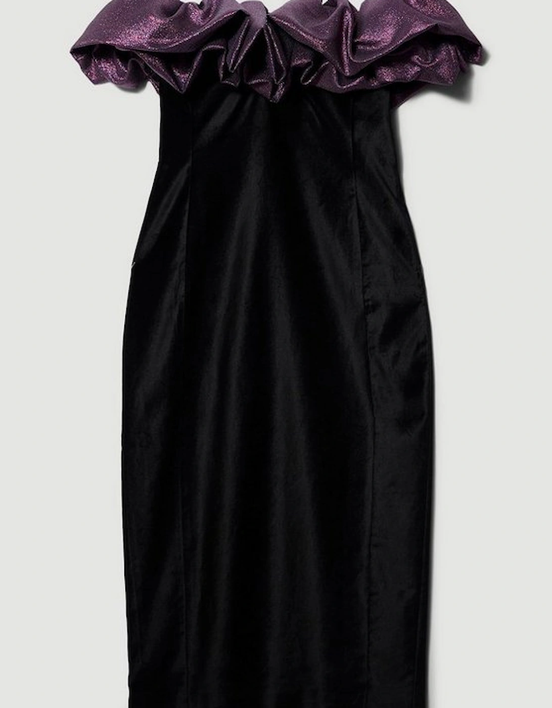 Jacquard Contrast Ruffle Bardot Midi Dress