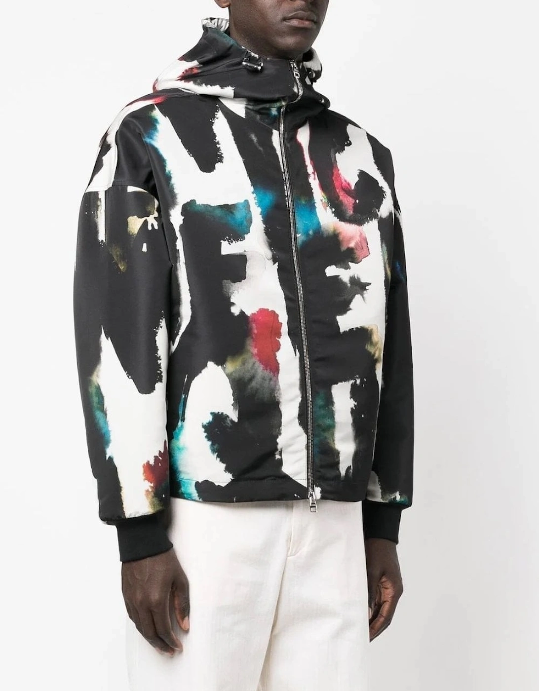 Water Graffiti-print shell windbreaker jacket