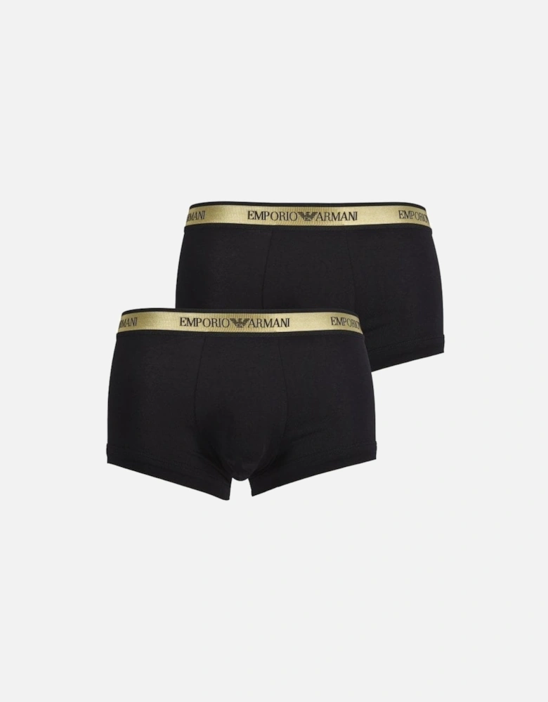 Cotton Black/Gold 2-Pack Boxer Trunks in Gift Box