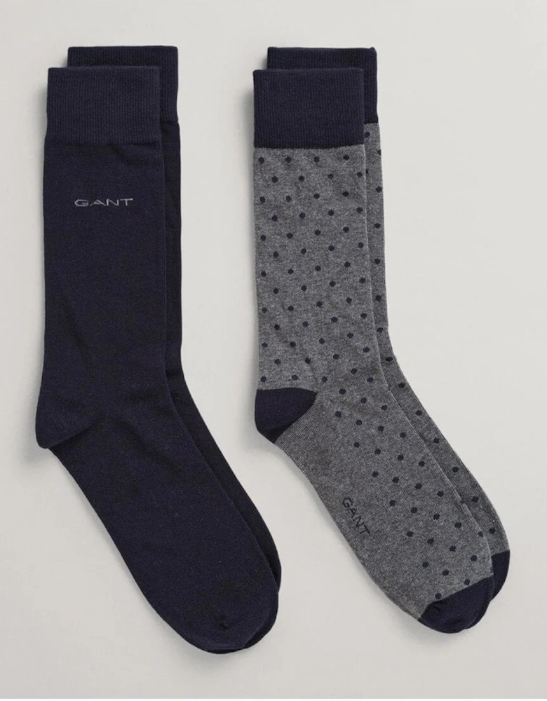2-Pack Solid And Dot Socks Charcoal Grey