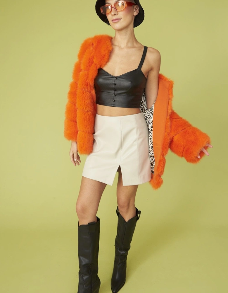 Orange Faux Fur Striped Gaga Coat