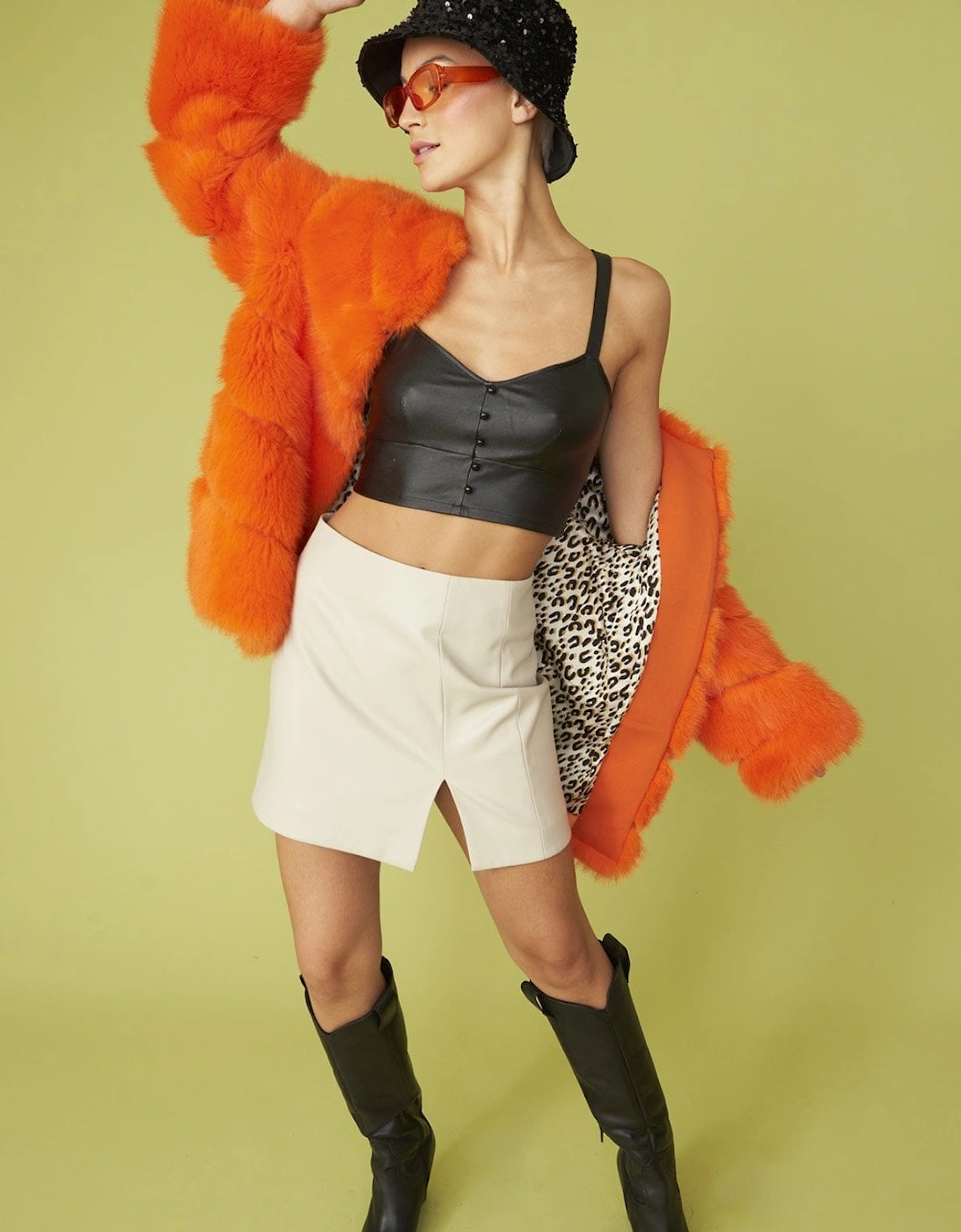 Orange Faux Fur Striped Gaga Coat