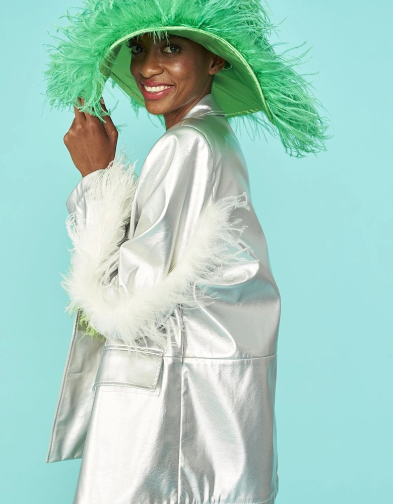 Green Ostrich Feather Flapper Oversized Hat