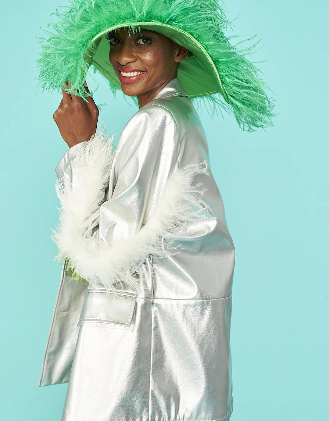 Green Ostrich Feather Flapper Oversized Hat, 5 of 4